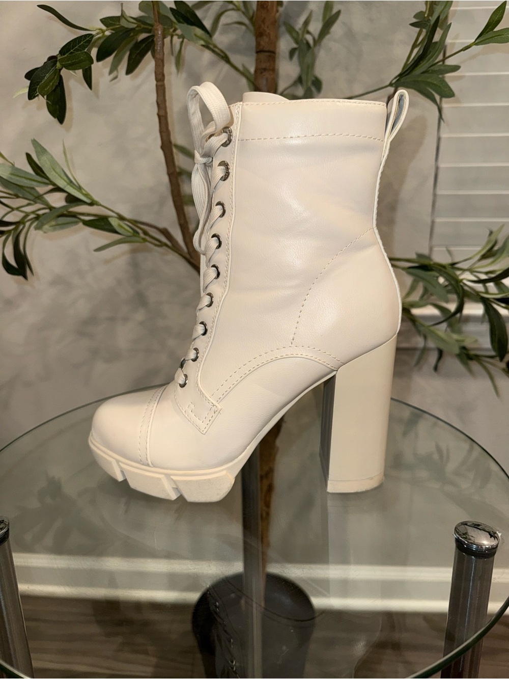 Nine West White Lace-Up Platform Ankle Boots